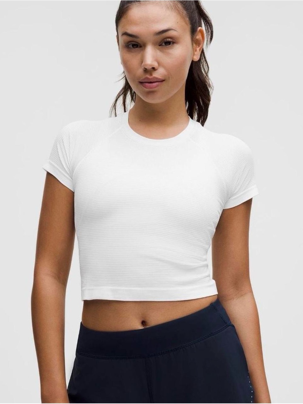 lululemon athletica White Ribbed Short Sleeve Crop Top